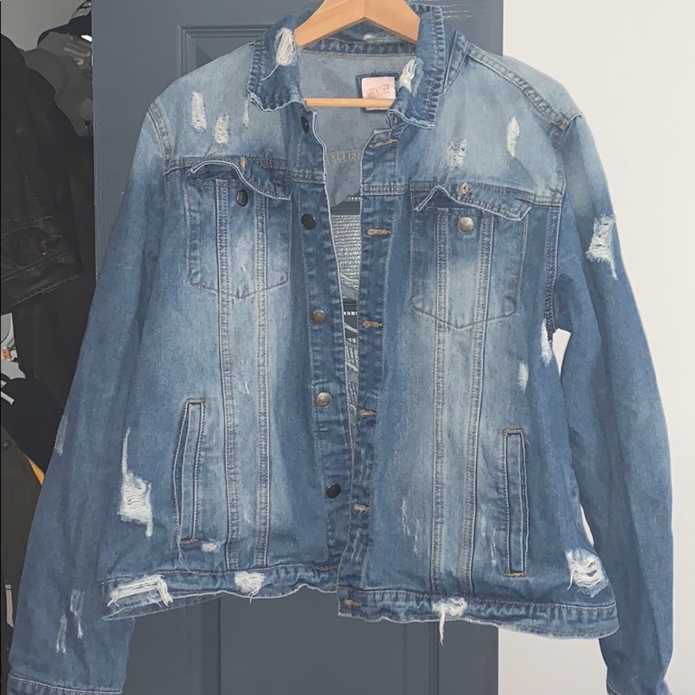 Distressed jean jacket